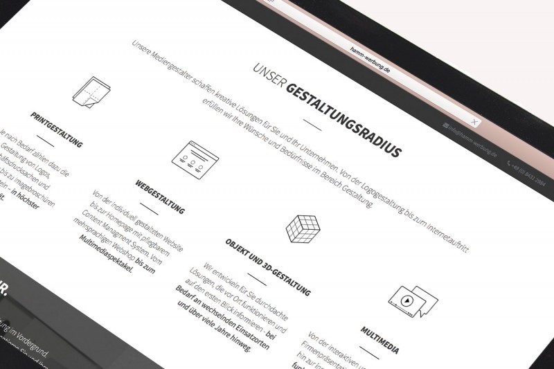 Konzeption und Gestaltung des neuen Webdesigns und der Icons für Hamm-Werbung